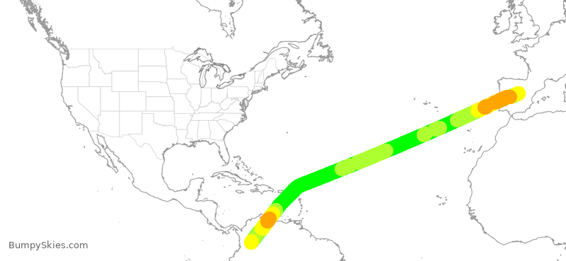 Turbulence forecast map for AVA46, BOG to MAD