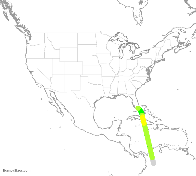 Turbulence forecast map for AVA4916, BOG to MIA