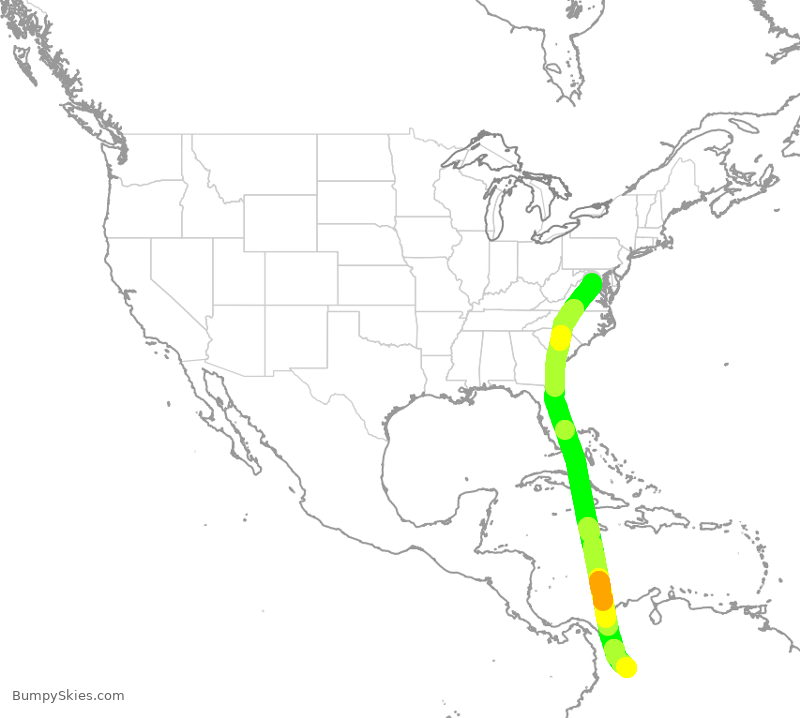 Turbulence forecast map for AVA4917, IAD to BOG