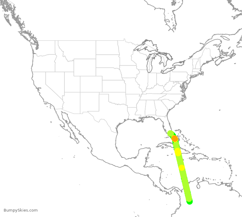 Turbulence forecast map for AVA4918, BOG to MIA