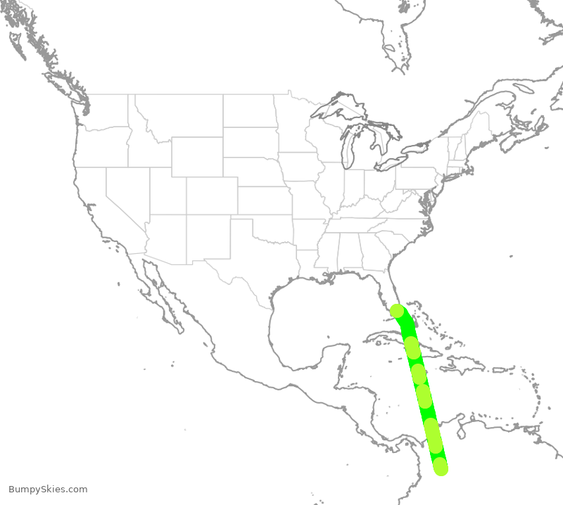 Turbulence forecast map for AVA4922, BOG to MIA