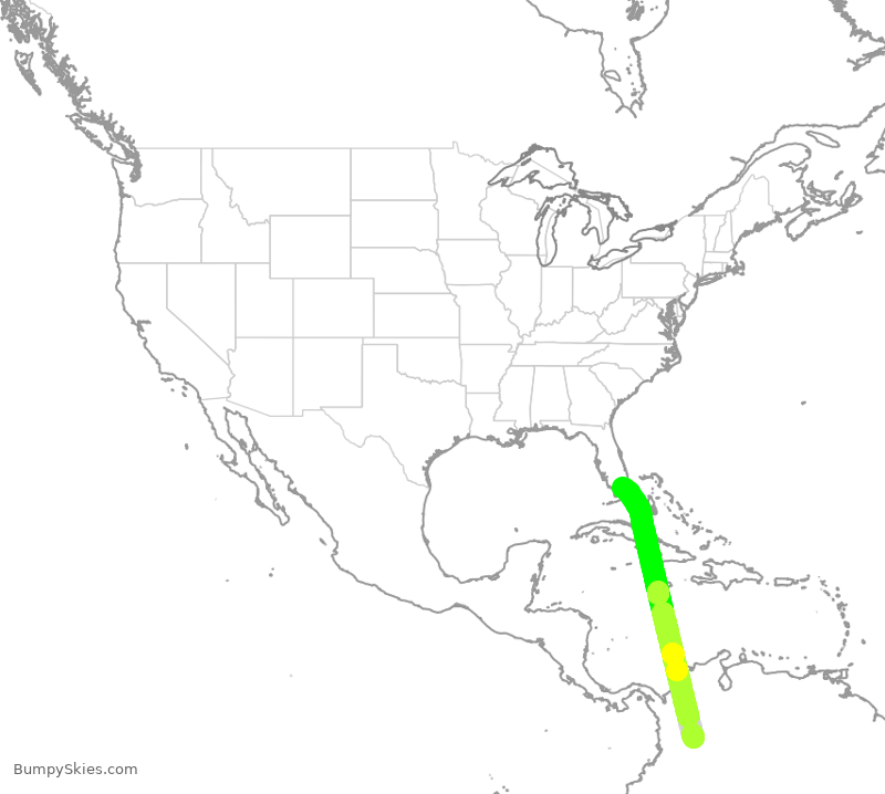 Turbulence forecast map for AVA4940, BOG to MIA