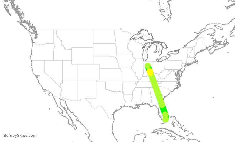 Turbulence forecast map for AVA4991, GUS to MIA