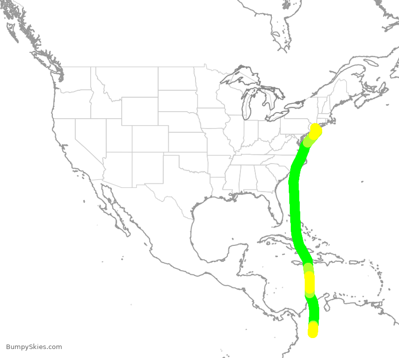 Turbulence forecast map for AVA5021, JFK to BOG