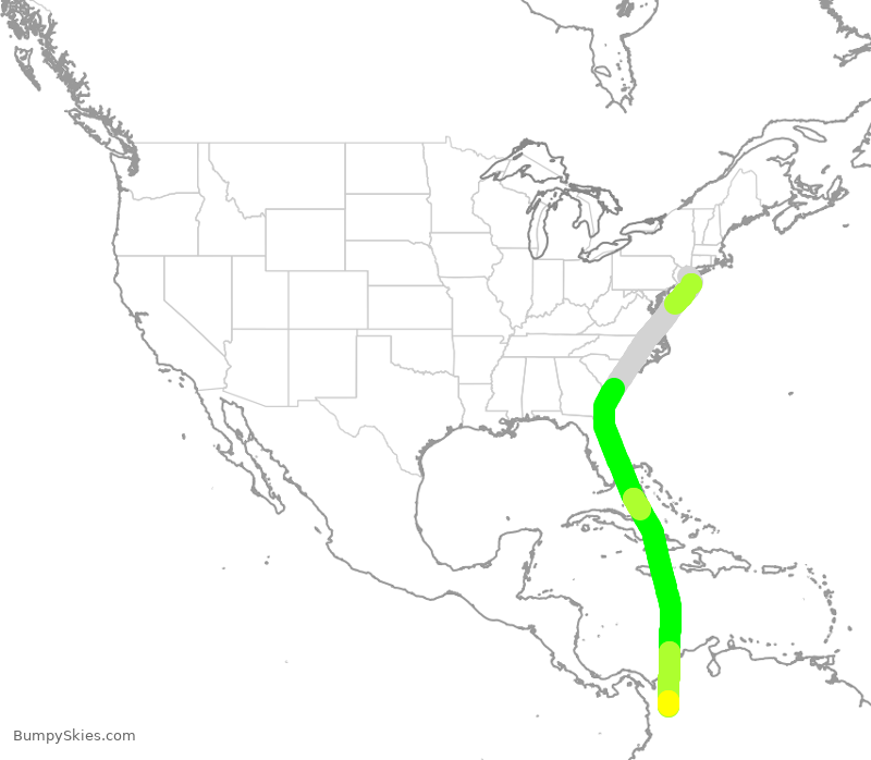 Turbulence forecast map for AVA5053, JFK to MDE