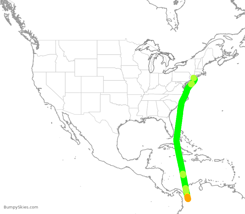Turbulence forecast map for AVA5055, JFK to MDE