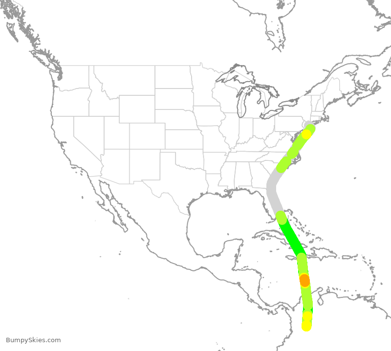 Turbulence forecast map for AVA5061, JFK to BOG