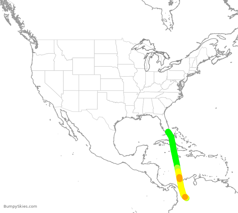 Turbulence forecast map for AVA7, MIA to BOG