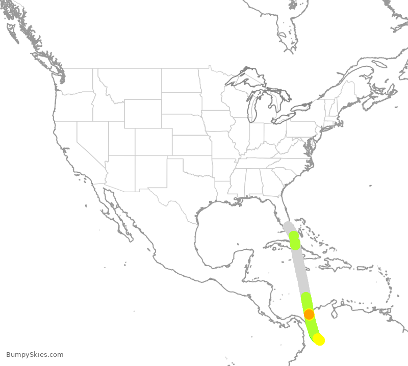 Turbulence forecast map for AVA9, MIA to BOG