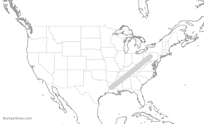 Turbulence forecast map for AWI7356, AEX to SCE