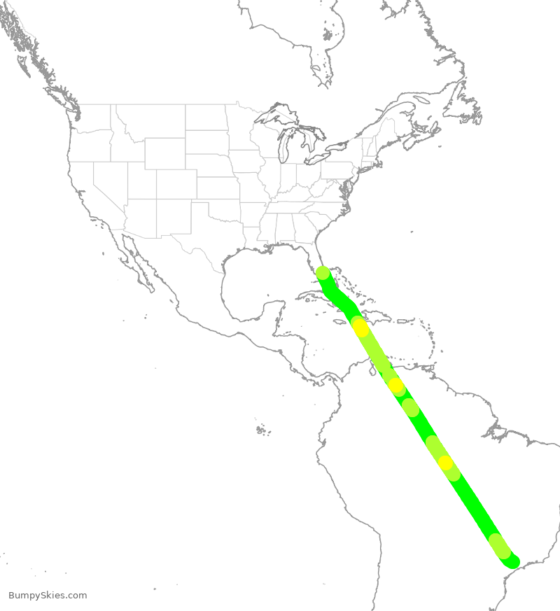 Turbulence forecast map for AZU8705, FLL to VCP