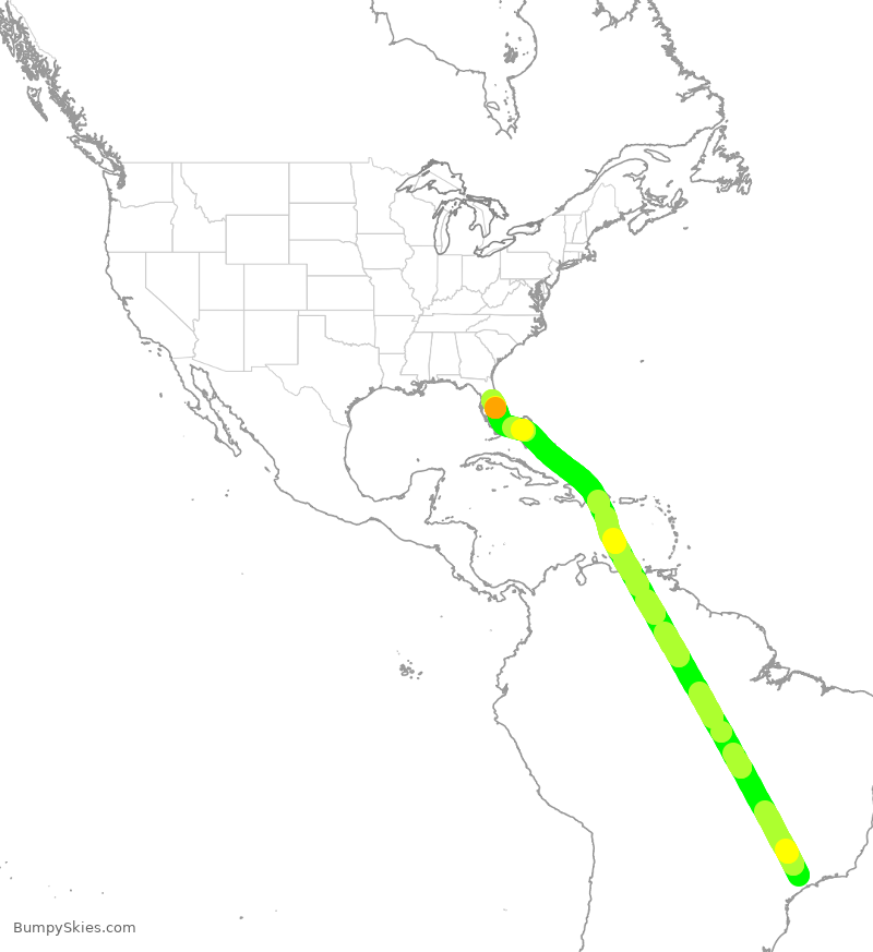 Turbulence forecast map for AZU8706, VCP to MCO