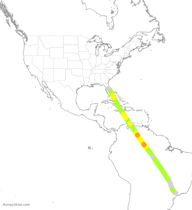Turbulence forecast map for AZU8707, MCO to BKP