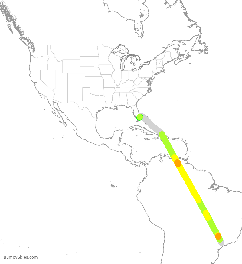 Turbulence forecast map for AZU9600, VCP to FLL