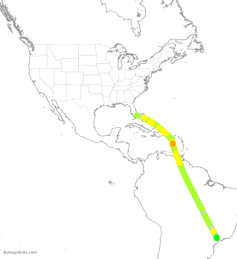 Turbulence forecast map for AZU9705, FLL to VCP