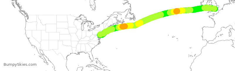 Turbulence forecast map for BAW1067, LHR to PHL