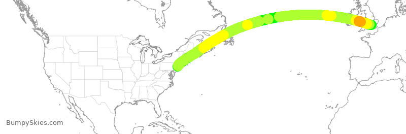 Turbulence forecast map for BAW116, JFK to LHR