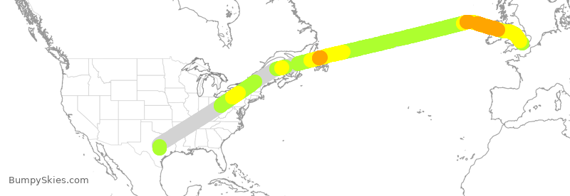 Turbulence forecast map for BAW1190, AUS to GLL