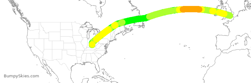 Turbulence forecast map for BAW120, CVG to LHR