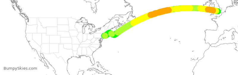 Turbulence forecast map for BAW181, LHR to JFK