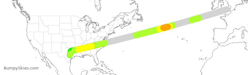 Turbulence forecast map for BAW187, LHR to AUS