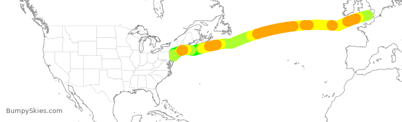 Turbulence forecast map for BAW189, LHR to EWR