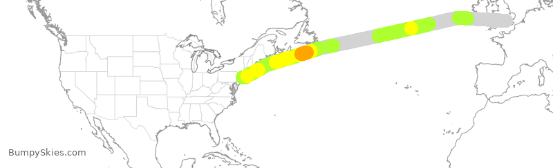 Turbulence forecast map for BAW18, JFK to LHR