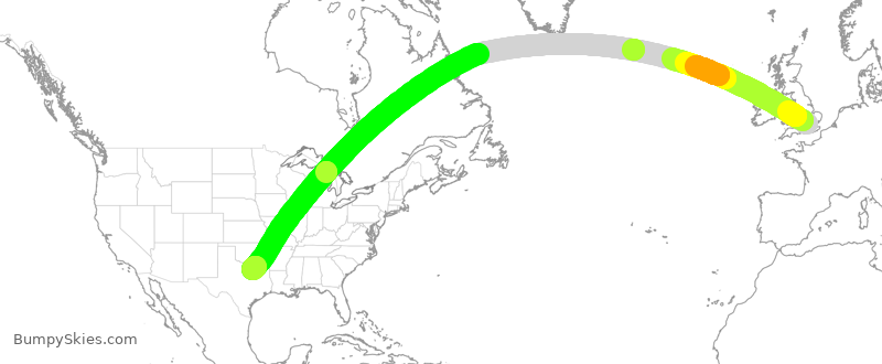 Turbulence forecast map for BAW193, LHR to DFW