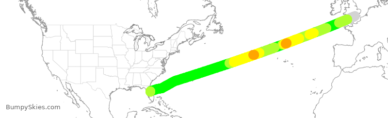 Turbulence forecast map for BAW2035, LGW to MCO