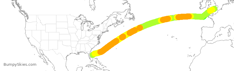 Turbulence forecast map for BAW204, MCO to LHR