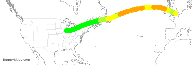 Turbulence forecast map for BAW20, ORD to LHR