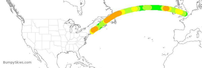 Turbulence forecast map for BAW212, BOS to LHR