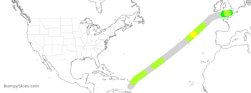 Turbulence forecast map for BAW2158, UVF to LGW