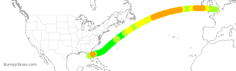 Turbulence forecast map for BAW2167, LGW to TPA
