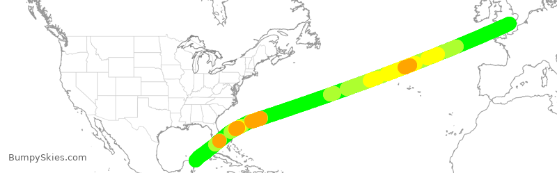 Turbulence forecast map for BAW2203, LGW to CUN