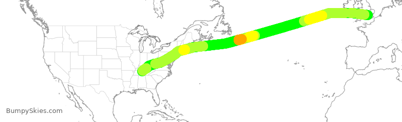 Turbulence forecast map for BAW223, LHR to BNA