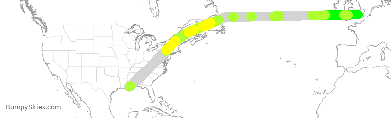 Turbulence forecast map for BAW224, MSY to LHR