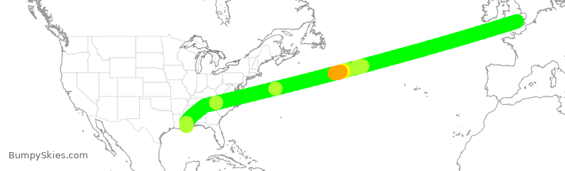 Turbulence forecast map for BAW225, LHR to MSY