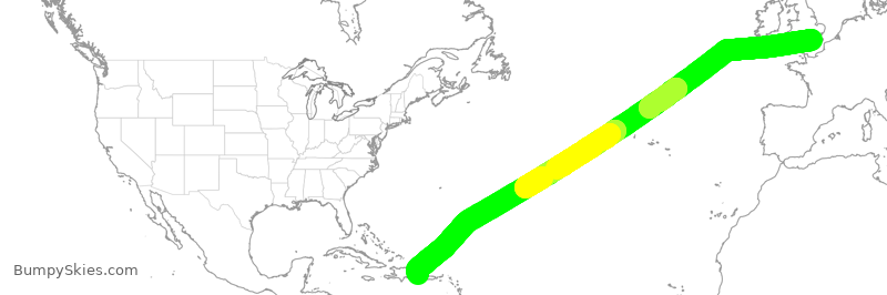Turbulence forecast map for BAW22, LGW to PUJ