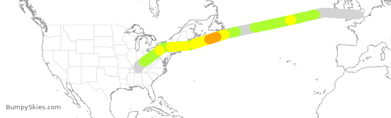 Turbulence forecast map for BAW22, BNA to LHR