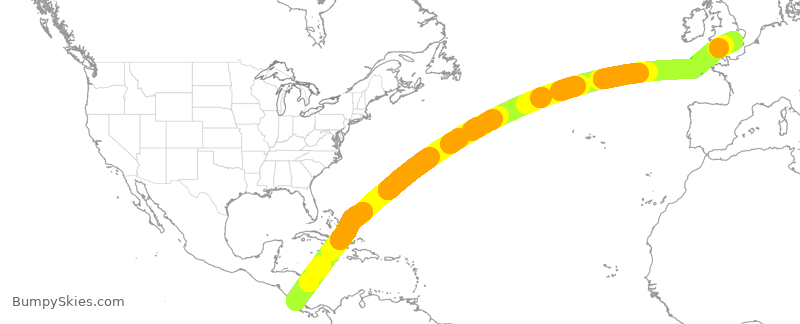 Turbulence forecast map for BAW232, SJO to LHR