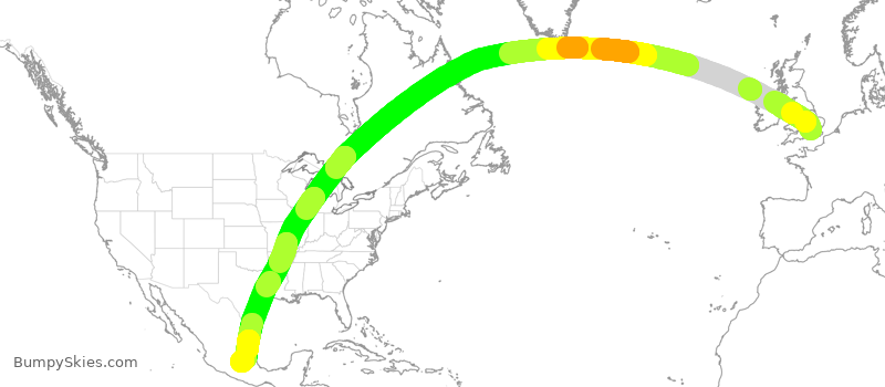 Turbulence forecast map for BAW243, LHR to MEX