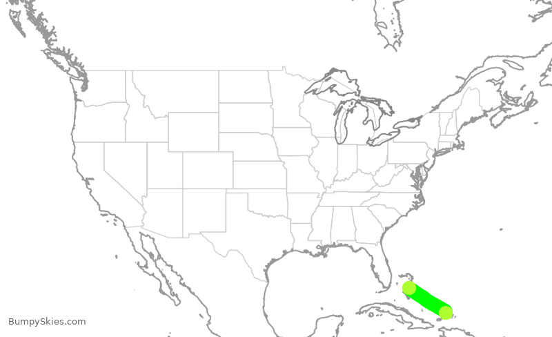 Turbulence forecast map for BAW252, PLS to NAS