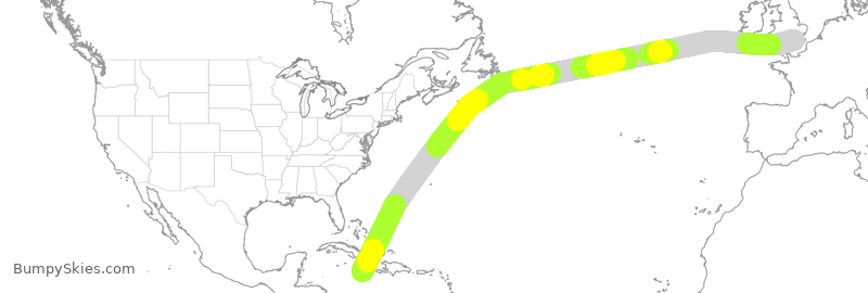 Turbulence forecast map for BAW25, KIN to LGW