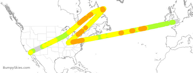 Turbulence forecast map for BAW264, SAN to GLL