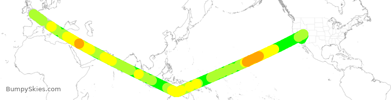 Turbulence forecast map for BAW265, GLL to SAN