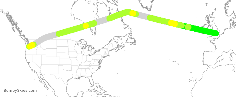 Turbulence forecast map for BAW26, PDX to LHR