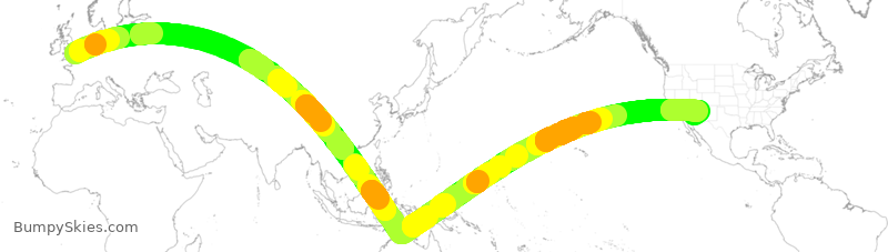 Turbulence forecast map for BAW289, LHR to PHX