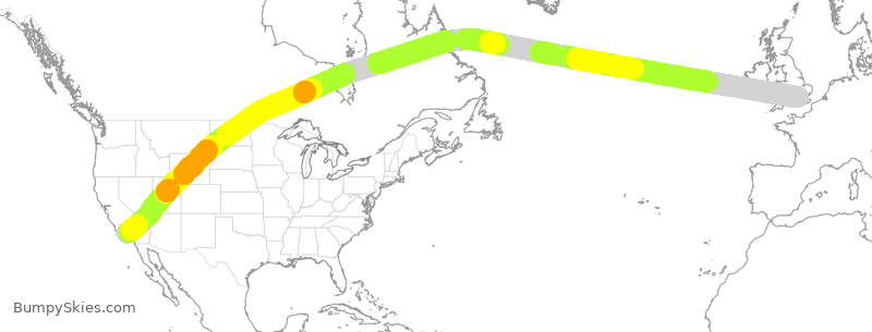 Turbulence forecast map for BAW28, LAX to LHR