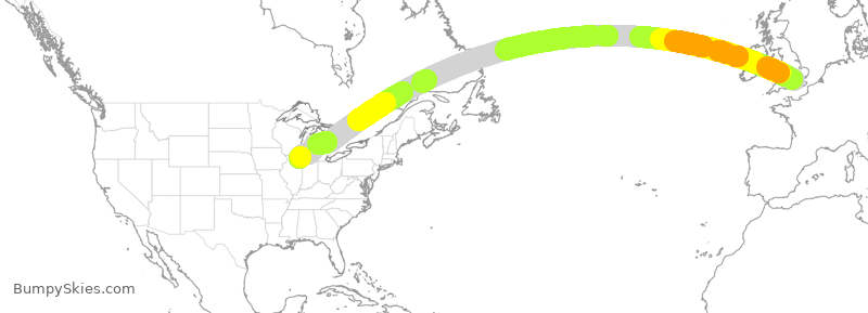 Turbulence forecast map for BAW299, LHR to ORD